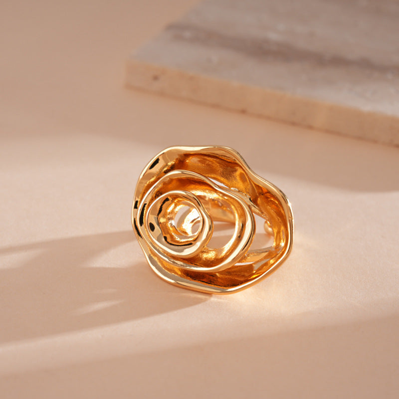 Women's Enamel Flower Open Golden Petal Design Rings