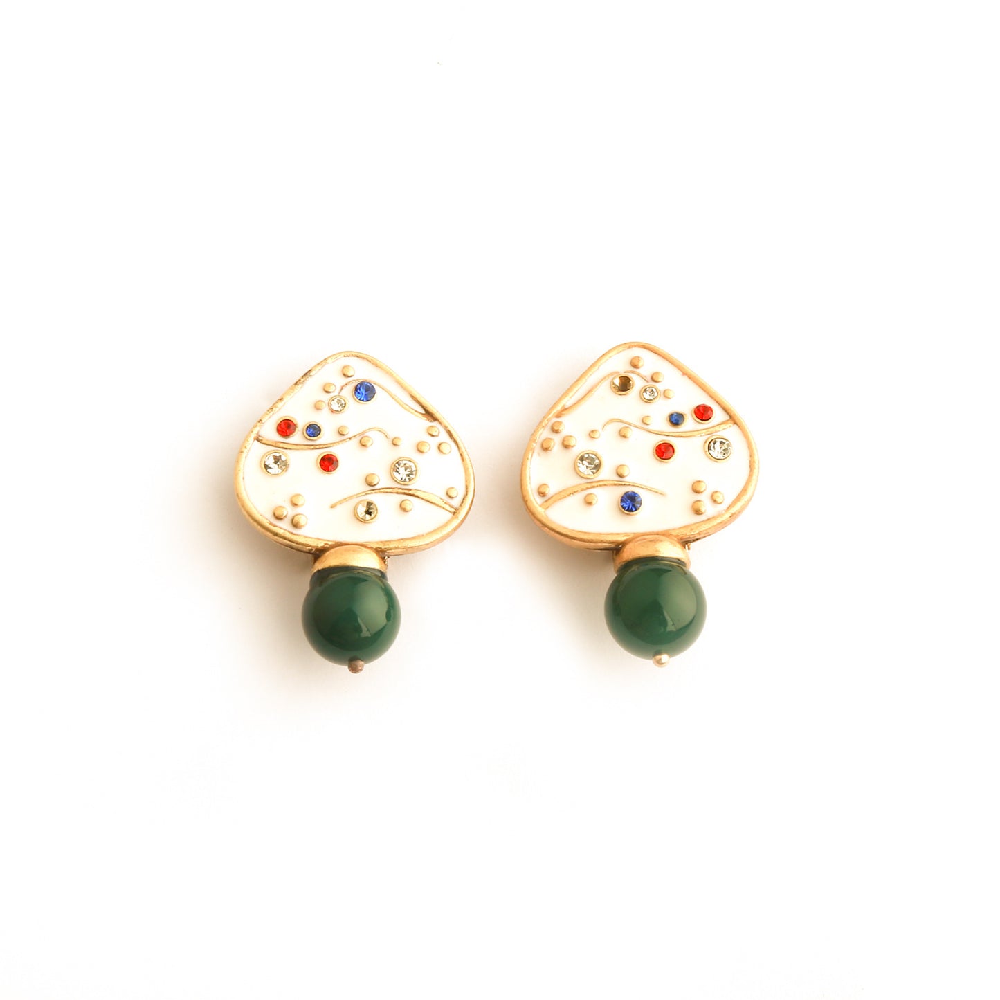 Real Gold Gaanized Enamel Diamond Retro Earrings