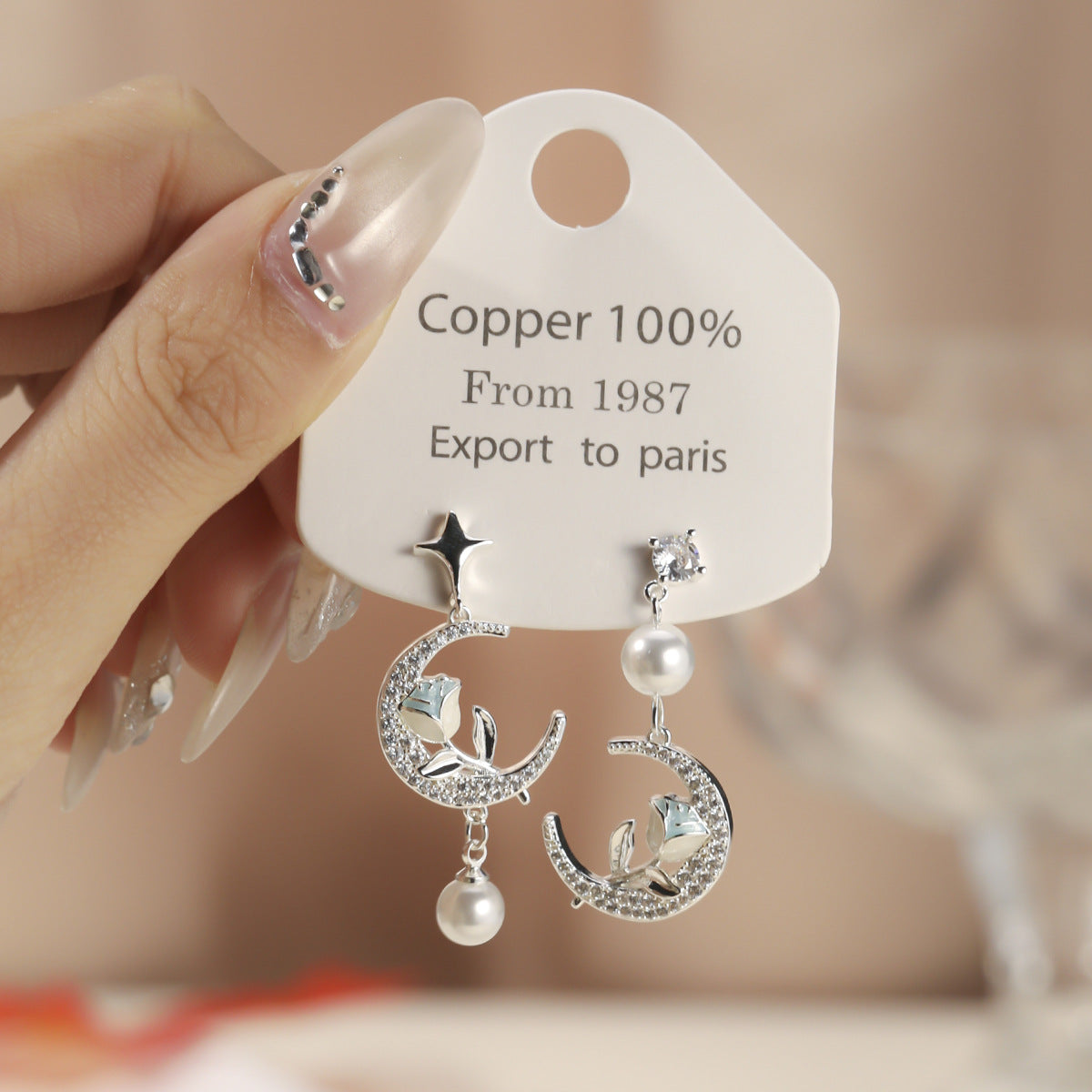 Women's Pearl For Asymmetric Design Full Diamond Stud Earrings