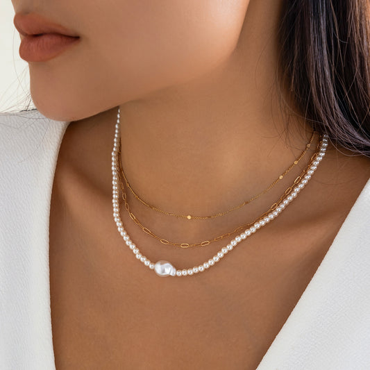 Women's Slim Chain Imitation Pearl Suit Fashion Necklaces