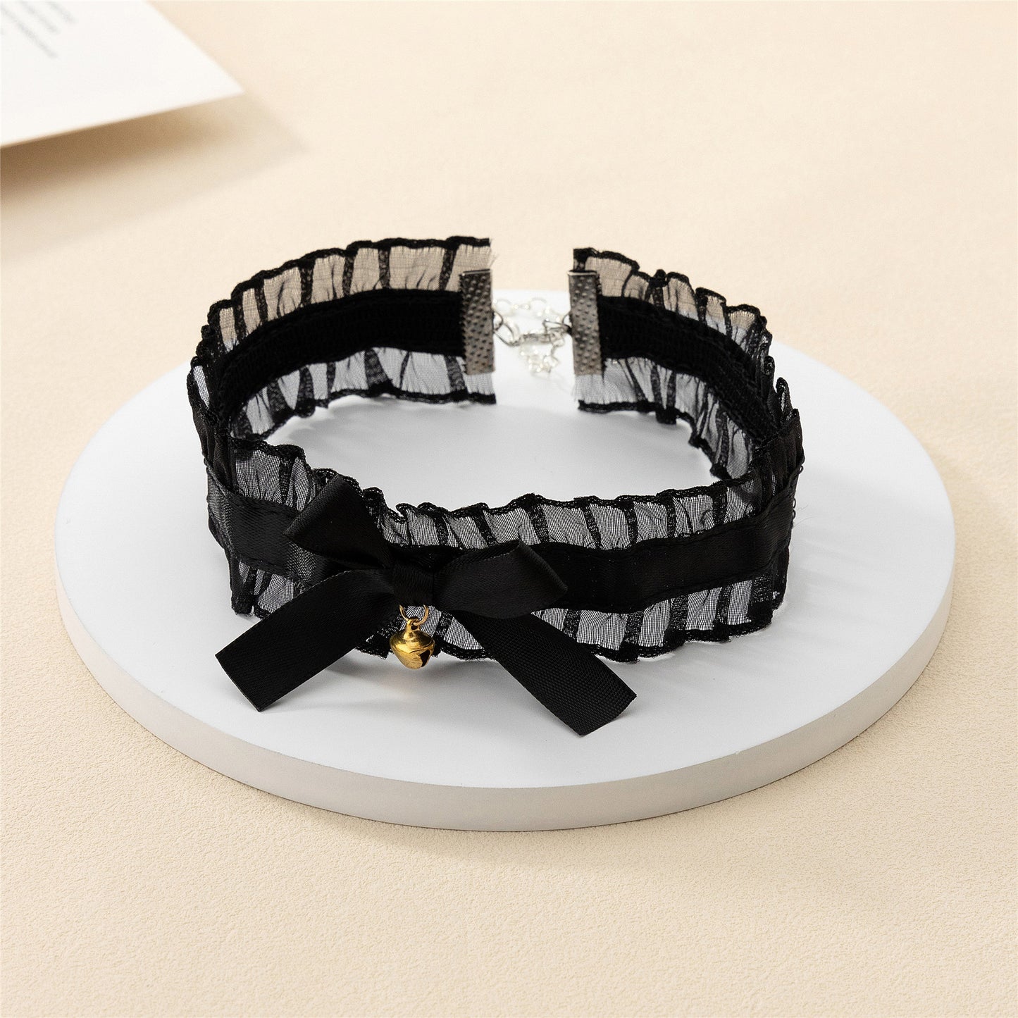 Women's Black Bow Ruffled Super Fairy Retro Little Bell Necklaces