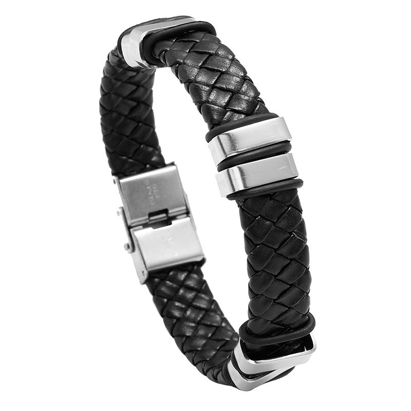 Men's Simple Woven Stainless Steel Leather Fashion Bracelet