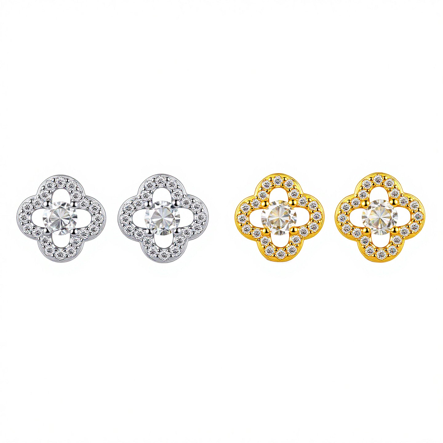 Women's Leaf Clover Ear Fashion Temperament High Sense Hollow Zircon Female Stud Earrings