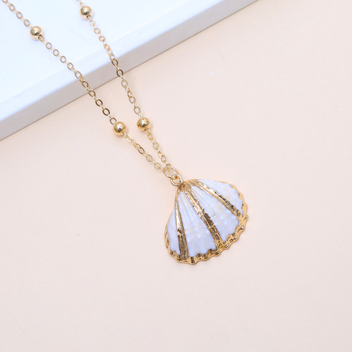 Ball Bead Chain Natural Shell Electroplated Necklace