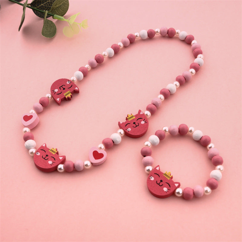 Children's Mixed Color Beaded Wooden Bead Handmade Bracelets