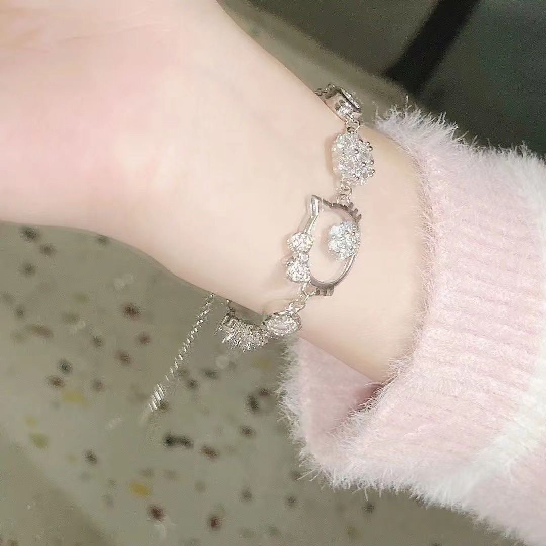 Cool Cat Head Rhinestone Flower Simple Personality Cute Bracelets