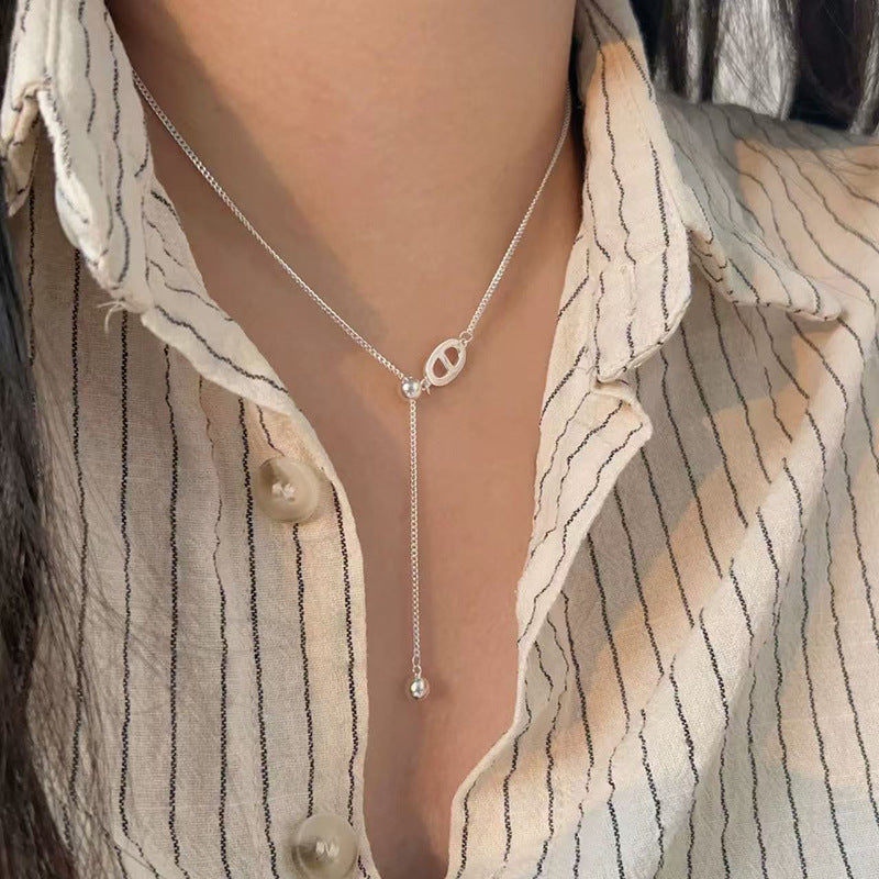 Women's Sier Lucky Beads Bowknot Clavicle Chain Light Luxury Minority High-grade Necklace
