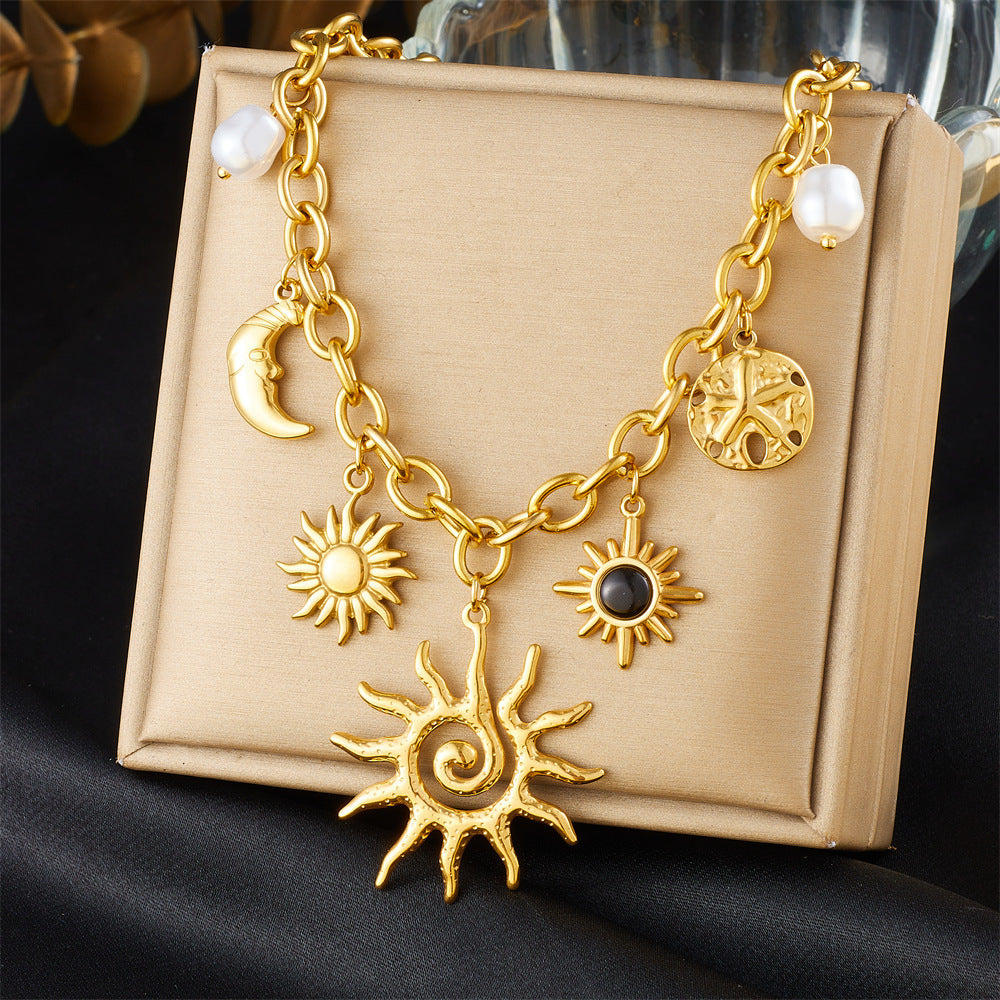 Women's Sun Cross Stainless Steel Fashion Personality Design Necklace
