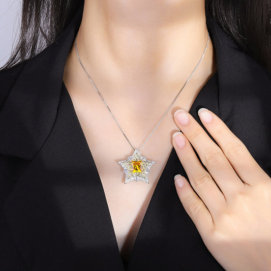 Flower Female Five-pointed Diamond Yellow Zircon Necklaces