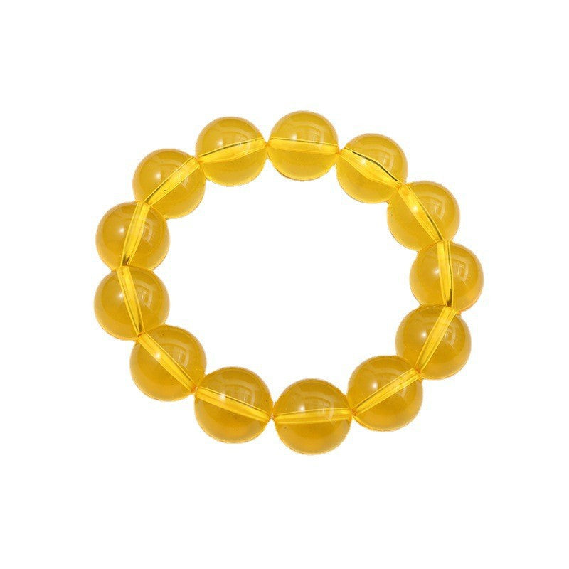 Women's & Men's Golden Amber Yellow Beeswax Single Circle Round Beads Bracelets