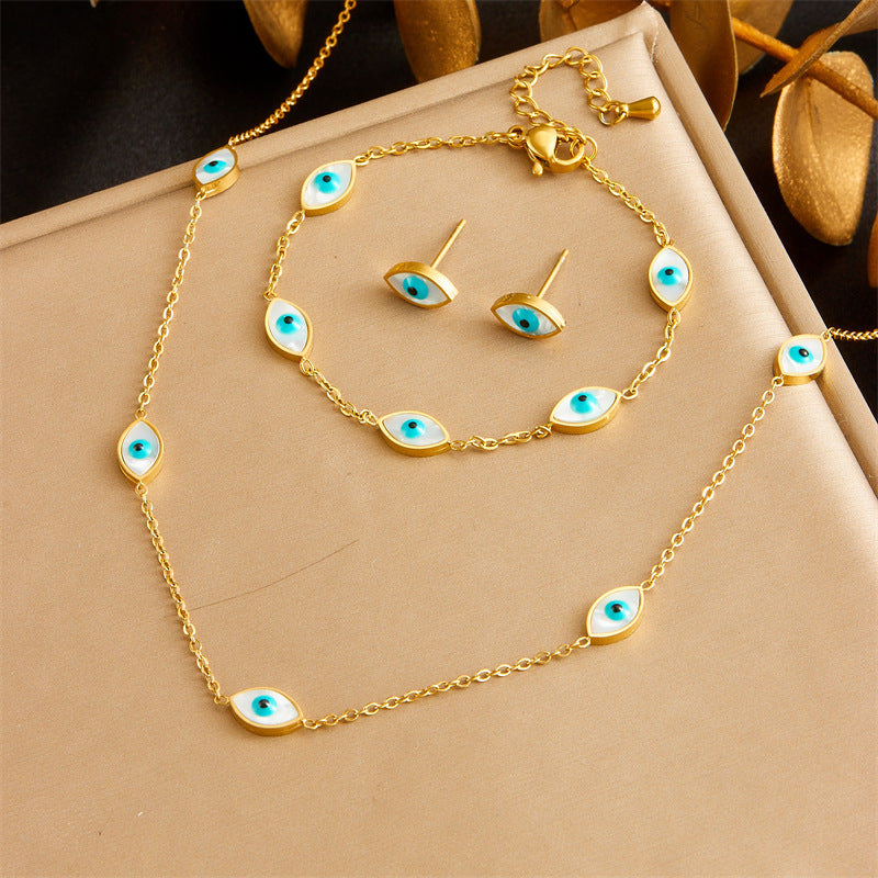 Exquisite Gold-plated Stainless Steel Love Pearl Flower Butterfly Jewelry Set