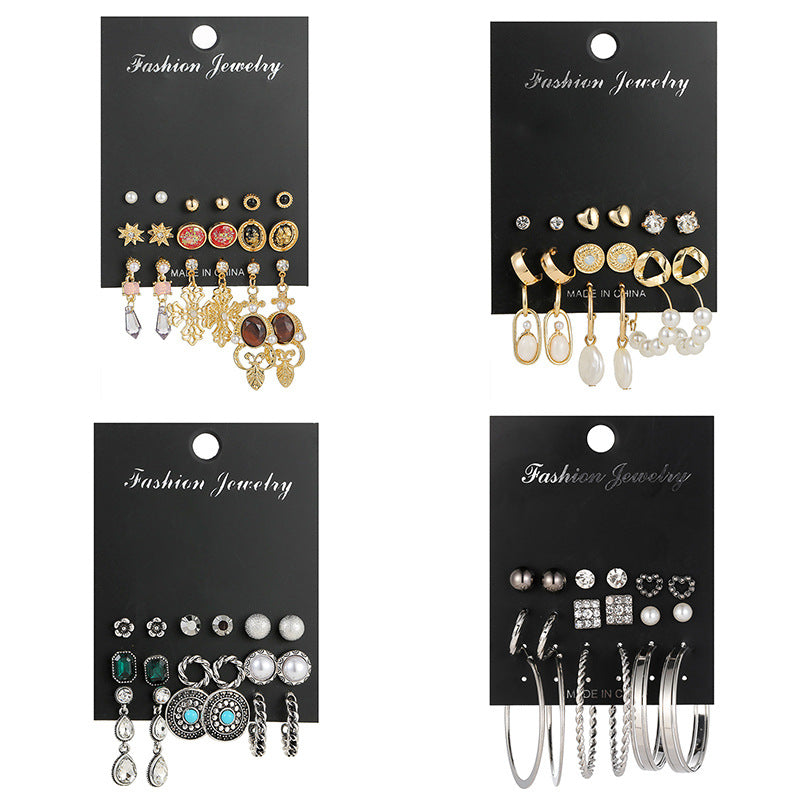 Metal Irregular Geometry Pairs Earings Vintage Pearl Earrings
