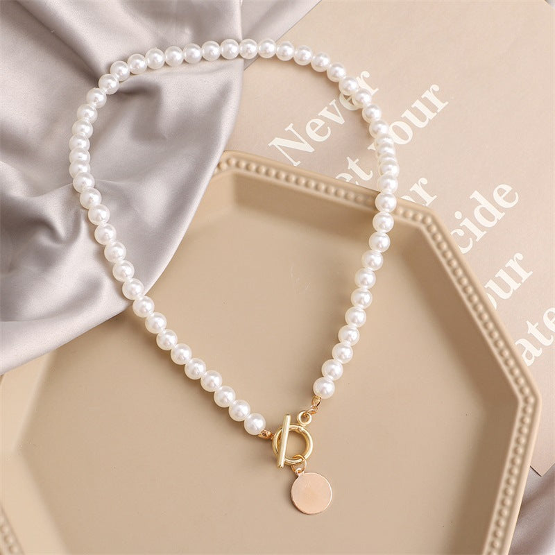 Handmade Pearl Round Piece Niche High-grade Clavicle Necklaces