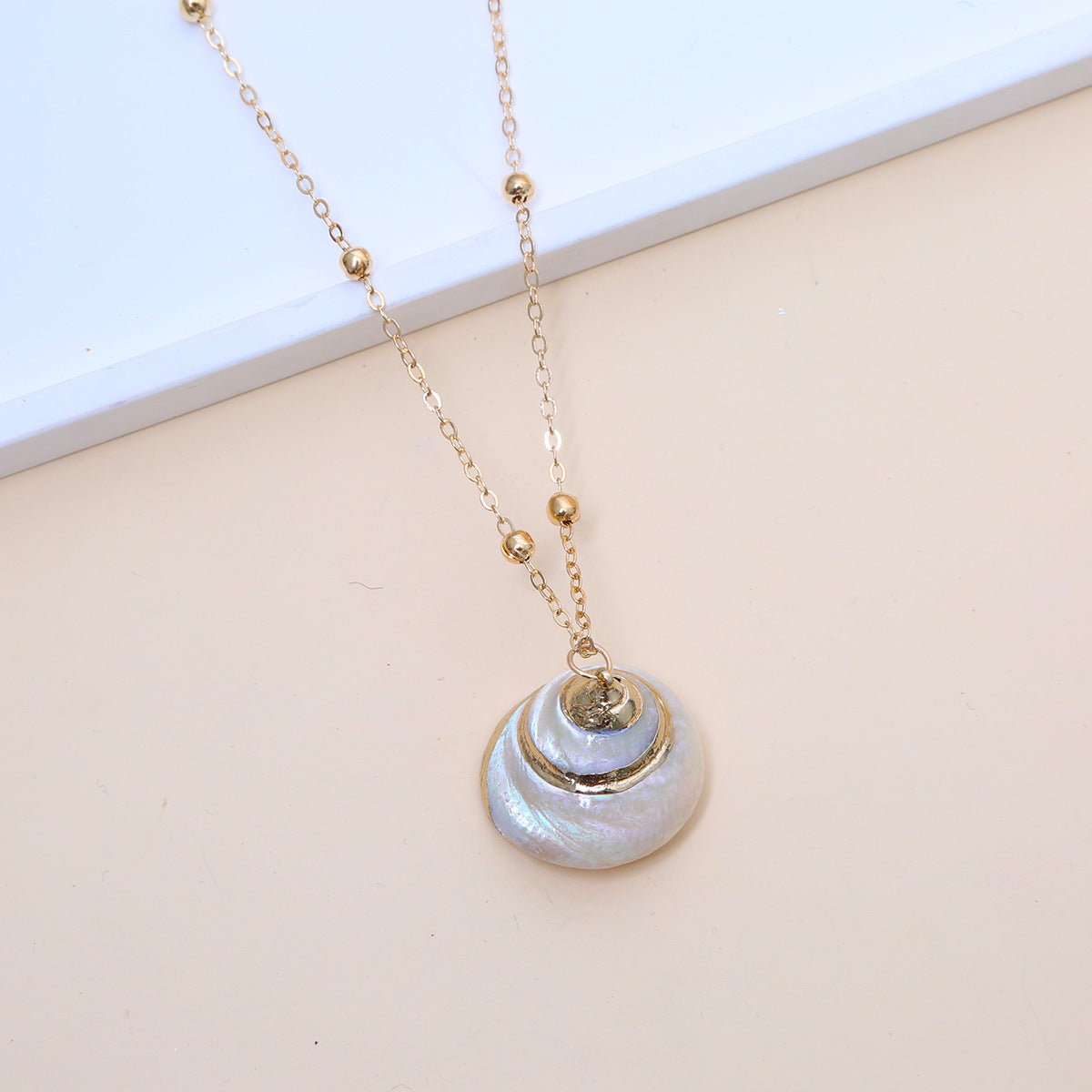 Ball Bead Chain Natural Shell Electroplated Necklace