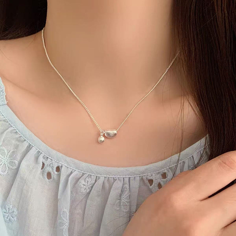 Women's Sier Lucky Beads Bowknot Clavicle Chain Light Luxury Minority High-grade Necklace