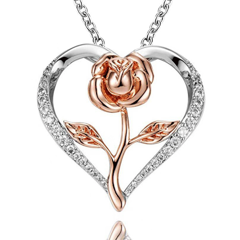 Women's Personalized Fashion Heart-shaped Zircon Rose Sier Diamond Necklace