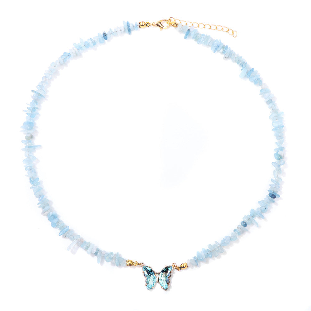 Women's Stone Gravel Beads Simple Butterfly Gem Necklaces