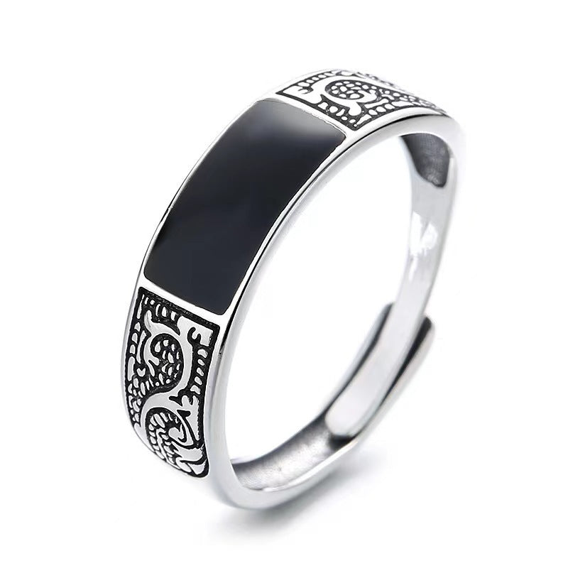 Men's Retro Dragon Pattern Fashion Open-end Personality Simple Ethnic Style Black Ring