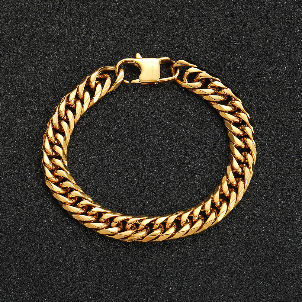 Men's Hop Stainless Steel Titanium Jeans Button Six-sided Grinding Chain Fashion Bracelet