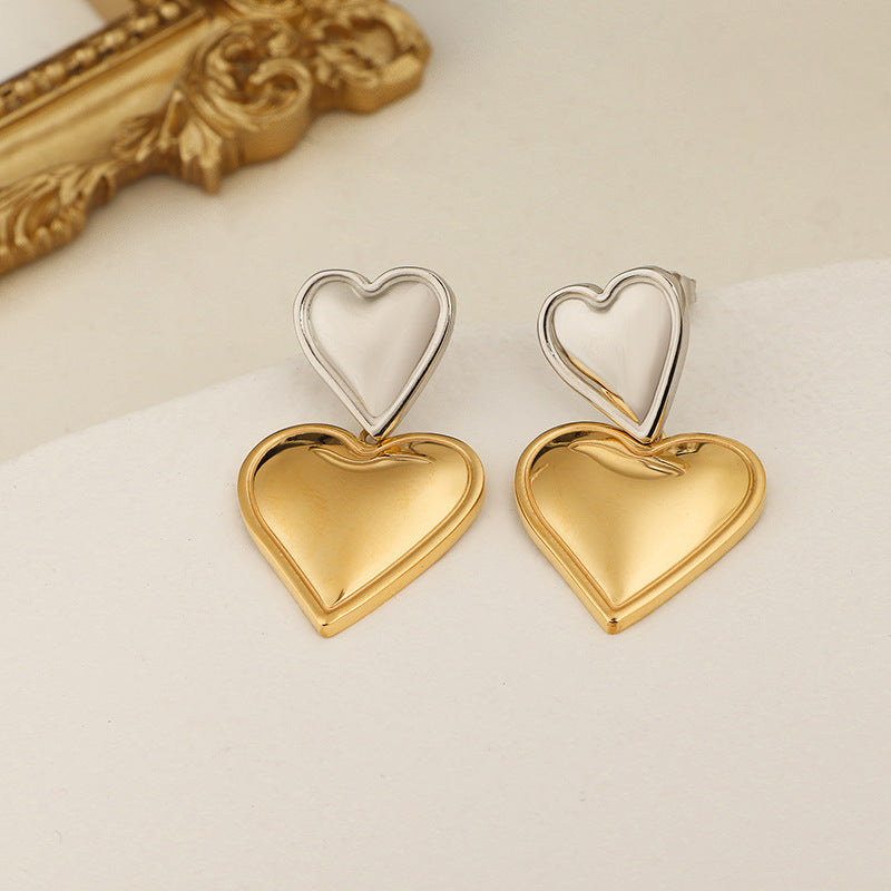 Double Love Eardrops Peach Heart Vintage Fairy Earrings