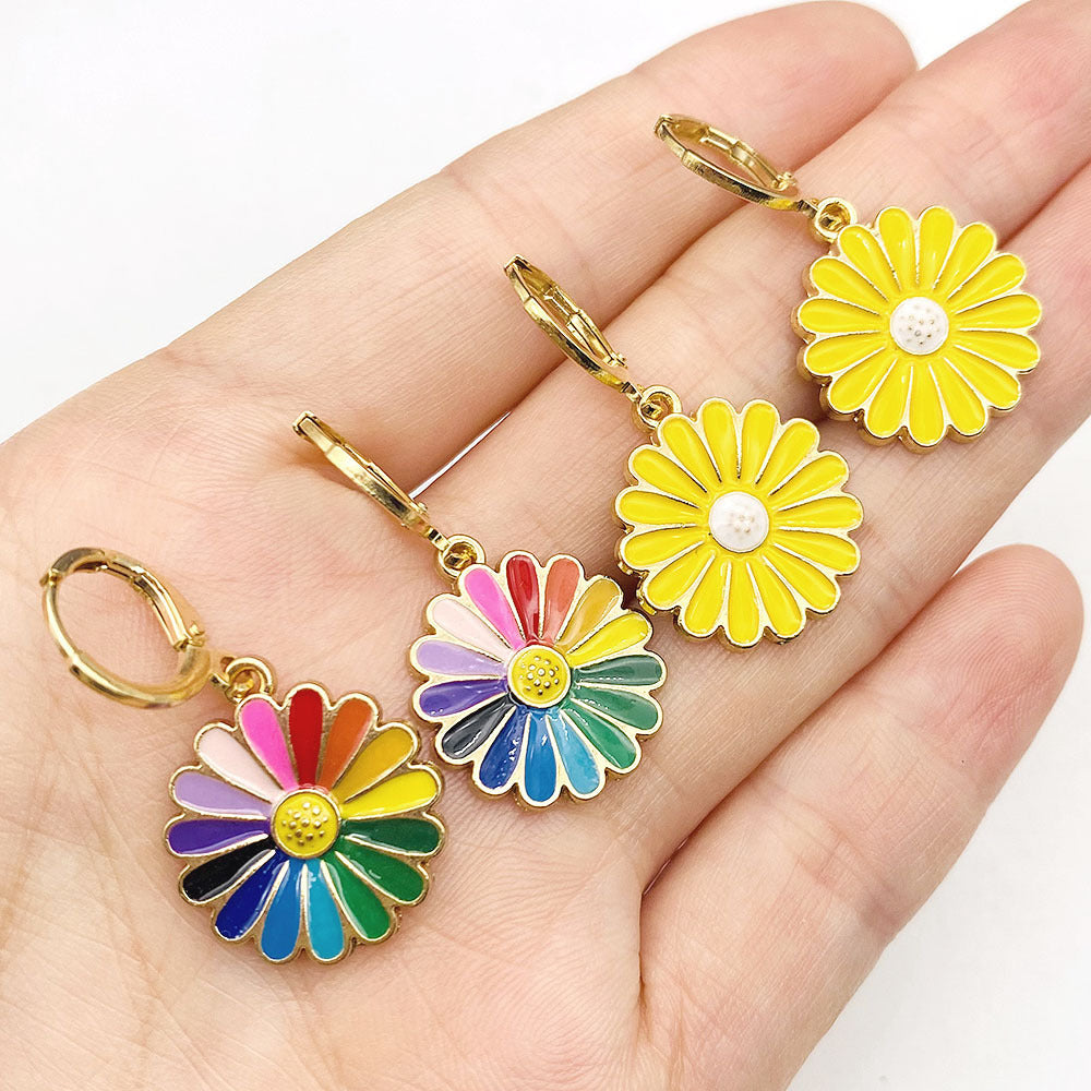 Autumn Sun Alloy Dripping Oil Color Earrings