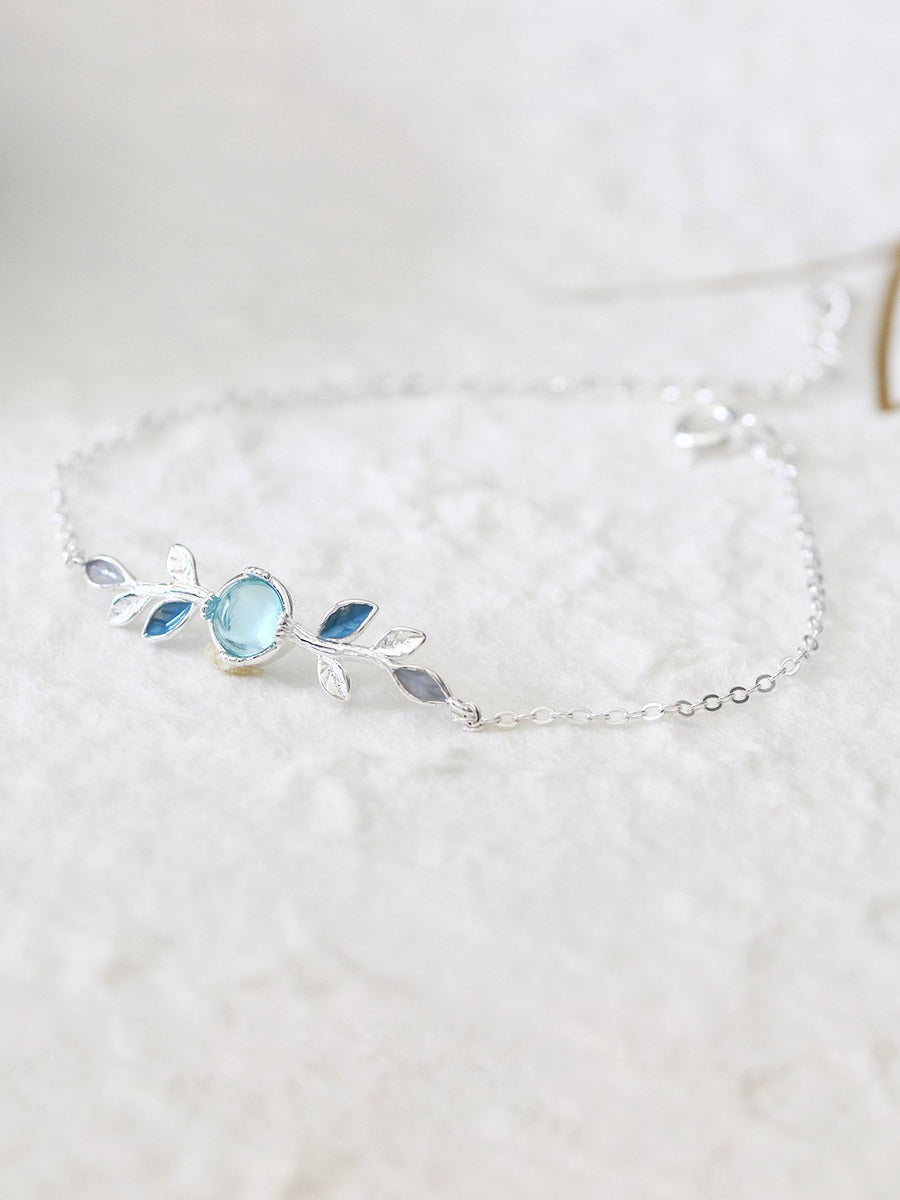 Women's Haze Glass Leaves Suit Blue Simple Necklaces