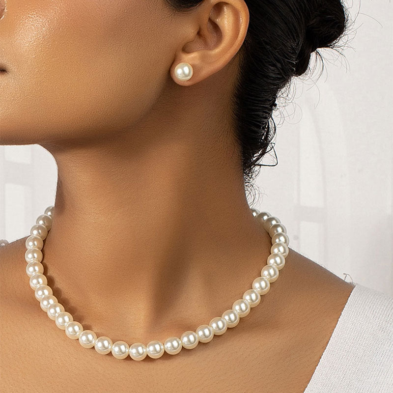 Women's Imitation Pearl Ear Two-piece Simple Retro Hepburn Jewelry Set