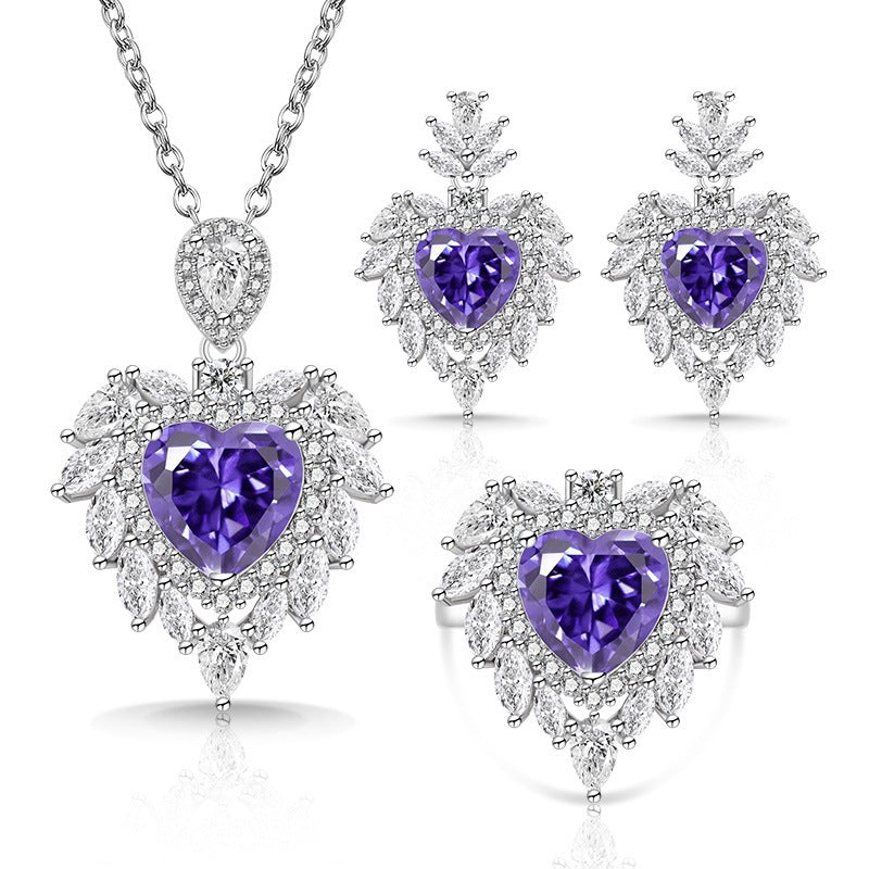 Live Broadcast Colored Gems Advanced Love Heart-shaped Jewelry Set