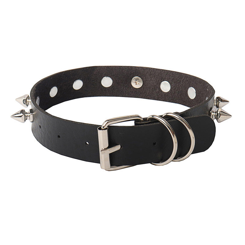 Round Leather Neckband Street Shooting Nightclub Rivet Pointed Nail Neck Necklaces
