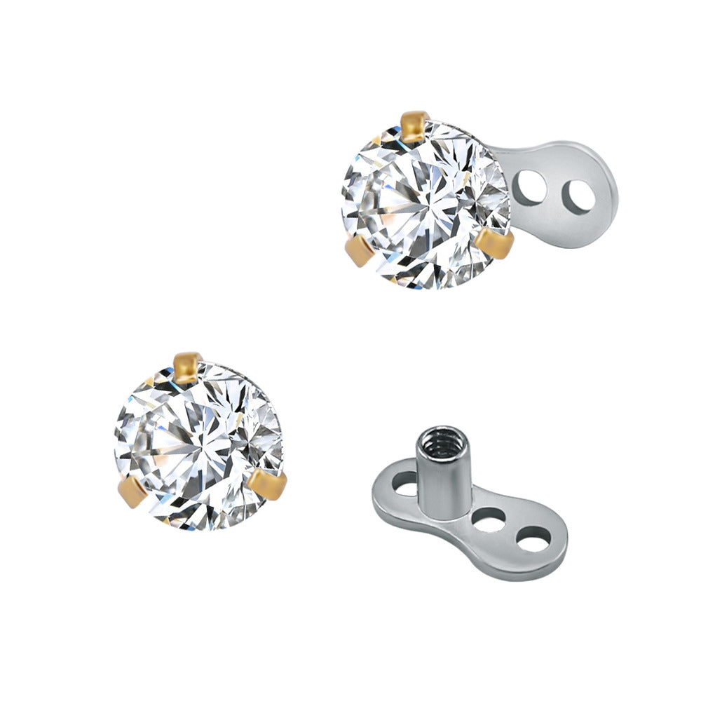 Round Zircon Buried Nail Stainless Steel Body Stud Earrings