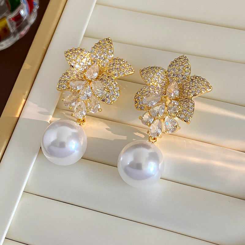 Women's Sier Needle Flower Color Zircon Mori Sweet Fashion Earrings