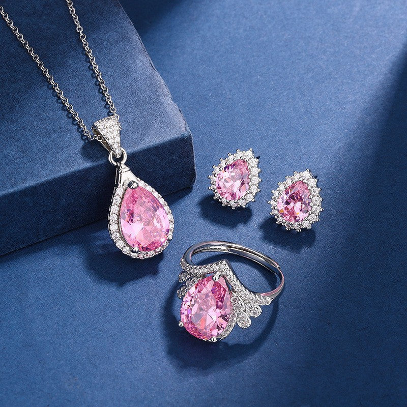 Women's Blue Red Yellow Green Purple White Gemstone Zircon Princess Jewelry Set