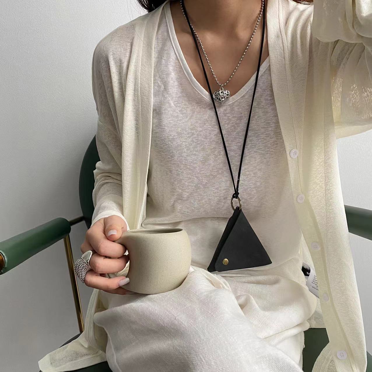 Triangle Bag Fashion Wear Accessory Halter Small Design Suede Necklaces