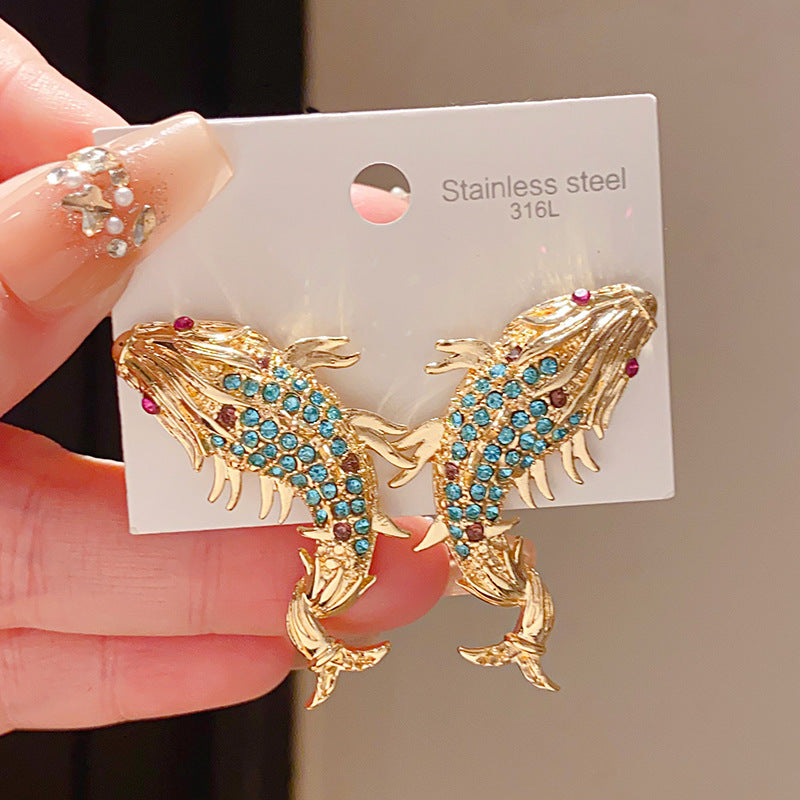 Women's Sier Needle Chinese Style Light Luxury Carp Fashionable Exquisite Earrings