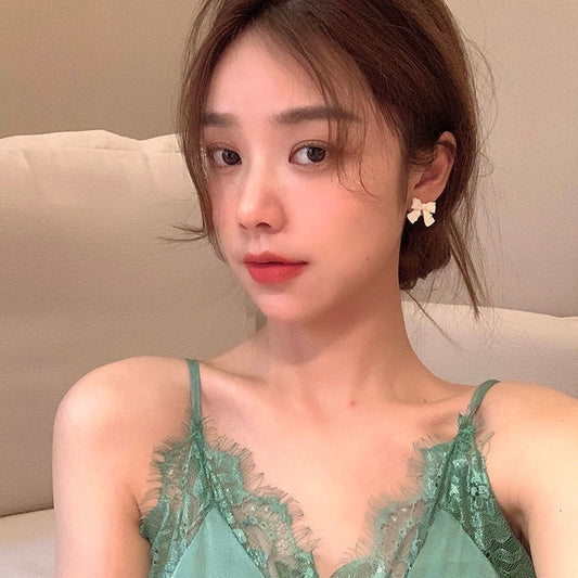 White Bowknot Simple Pink Cute Sweet Earrings