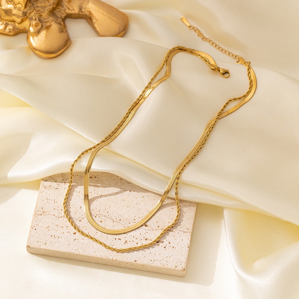 Women's Steel Blade Chain Hemp Flowers Stainless Like Flat Necklace