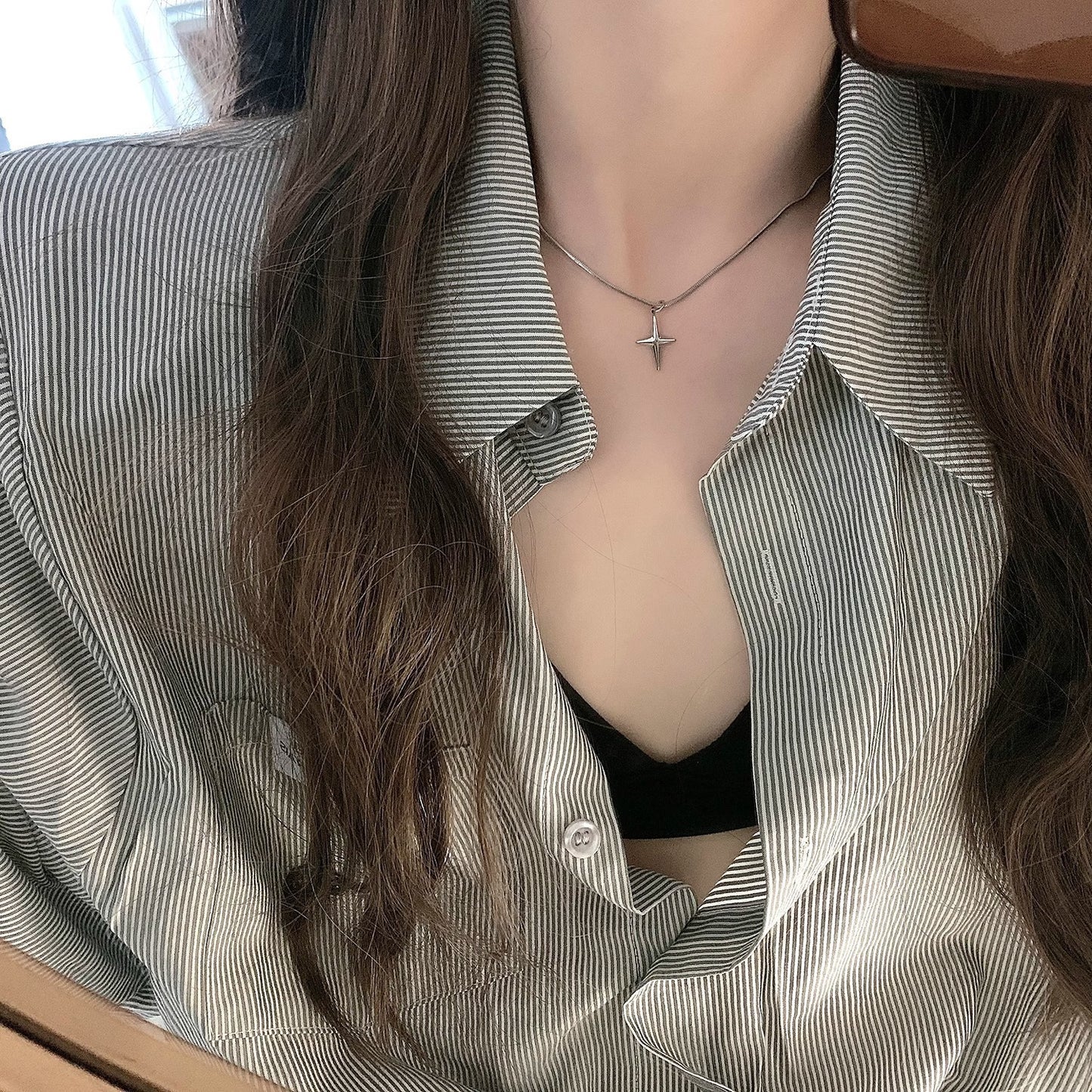 Women's Steel Star Cross Versatile Personality Sweet Cool Style Snake Bones Necklace