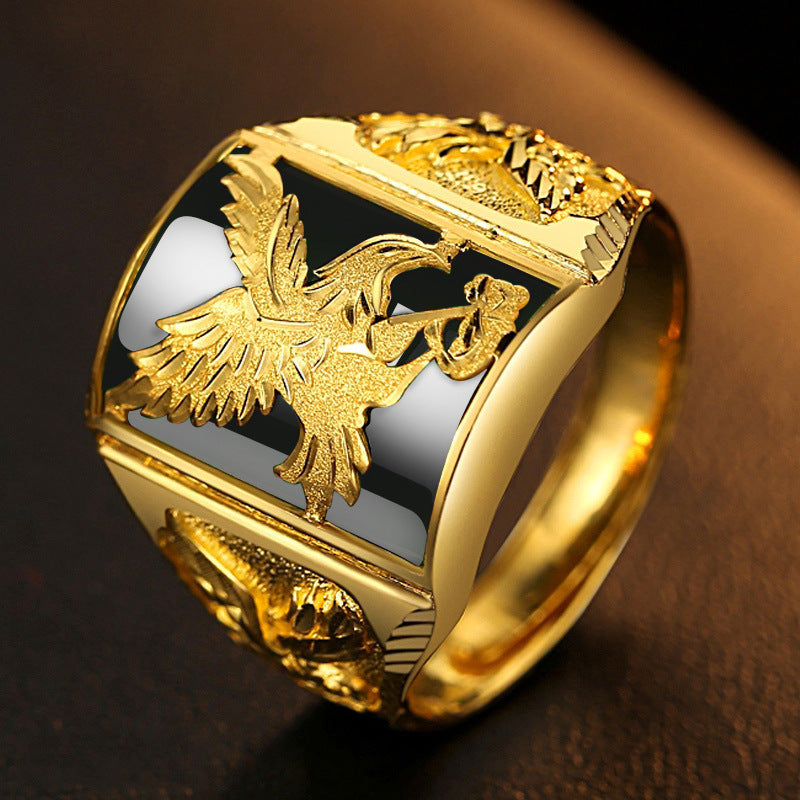Vietnam Placer Gold Domineering Wings Eagle Hollow Man's Faucet Ring