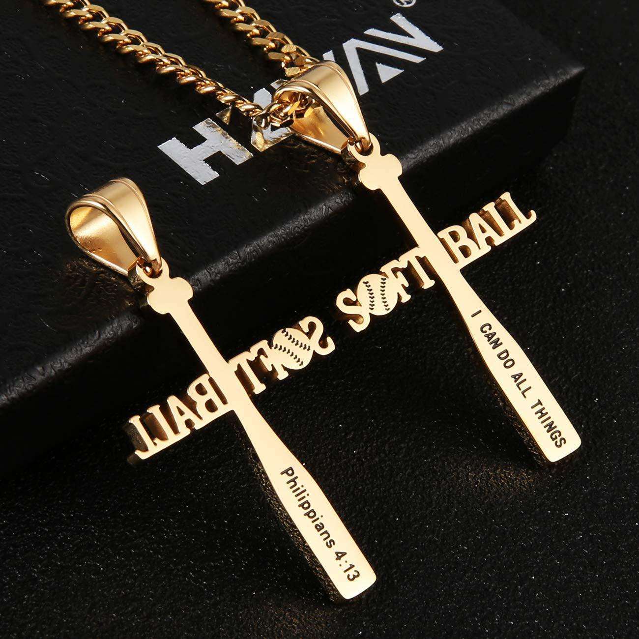 New Baseball Cross Curb Stainless Steel Necklace