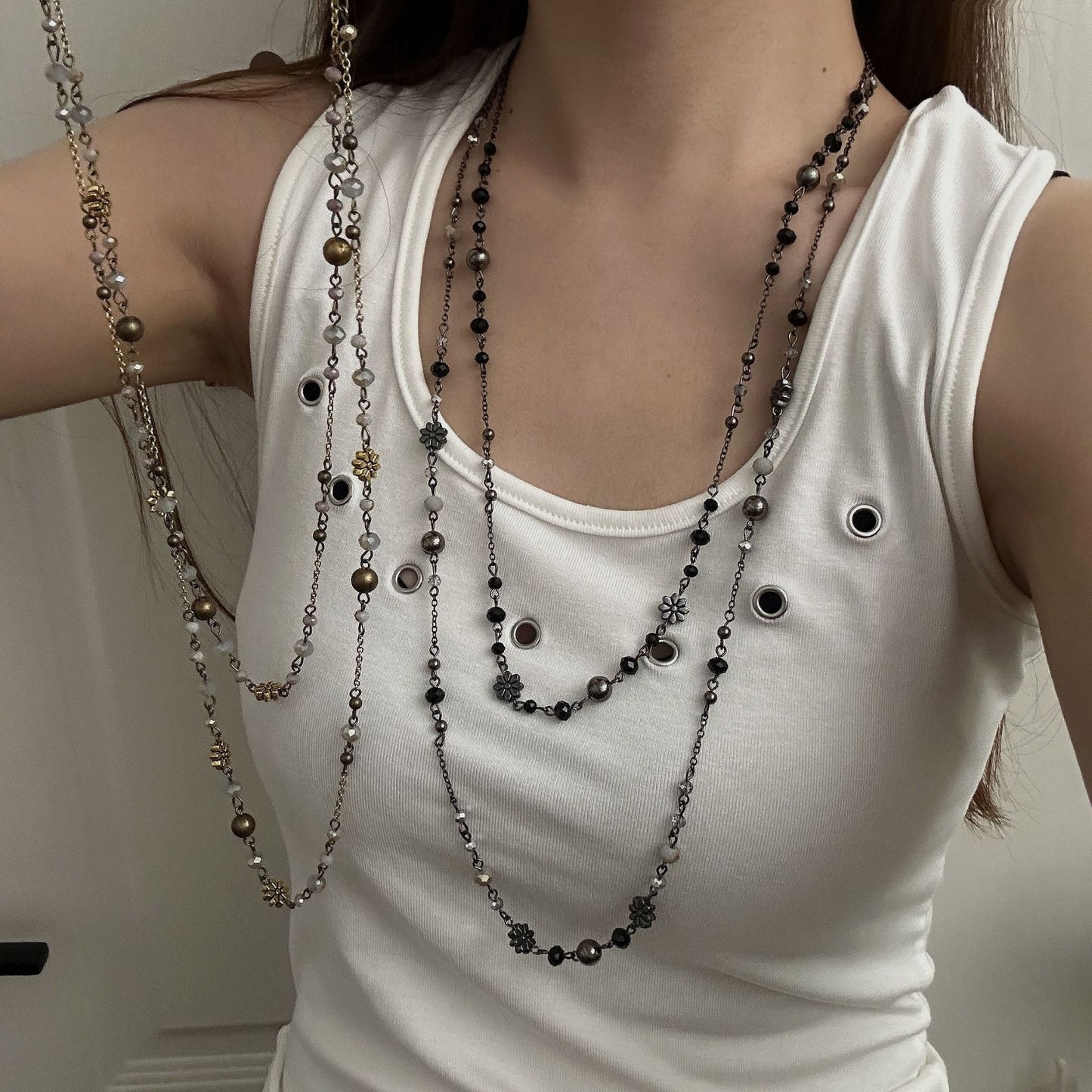 Vintage Beaded Long Twin Niche Clavicle Necklaces