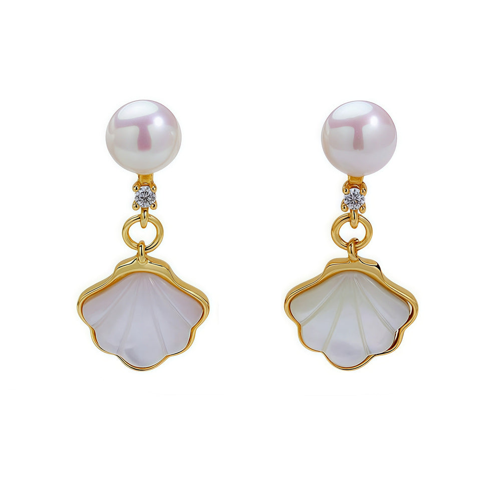 Freshwater Pearl Ear Sier Needle Light Luxury High-grade Fritillary Earrings