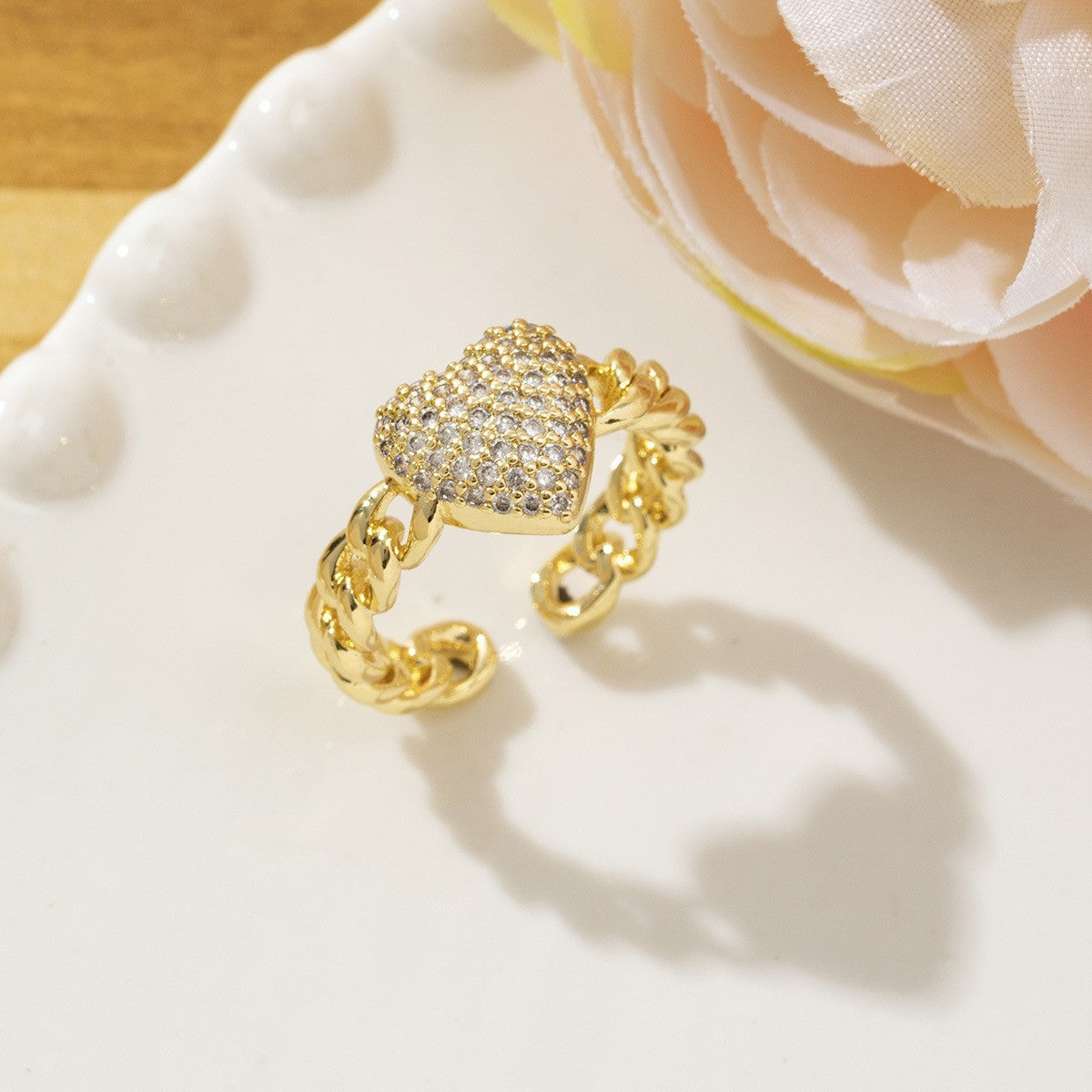 Temperament High Sense Loving Heart With Opening Adjustable Super Flash Ring