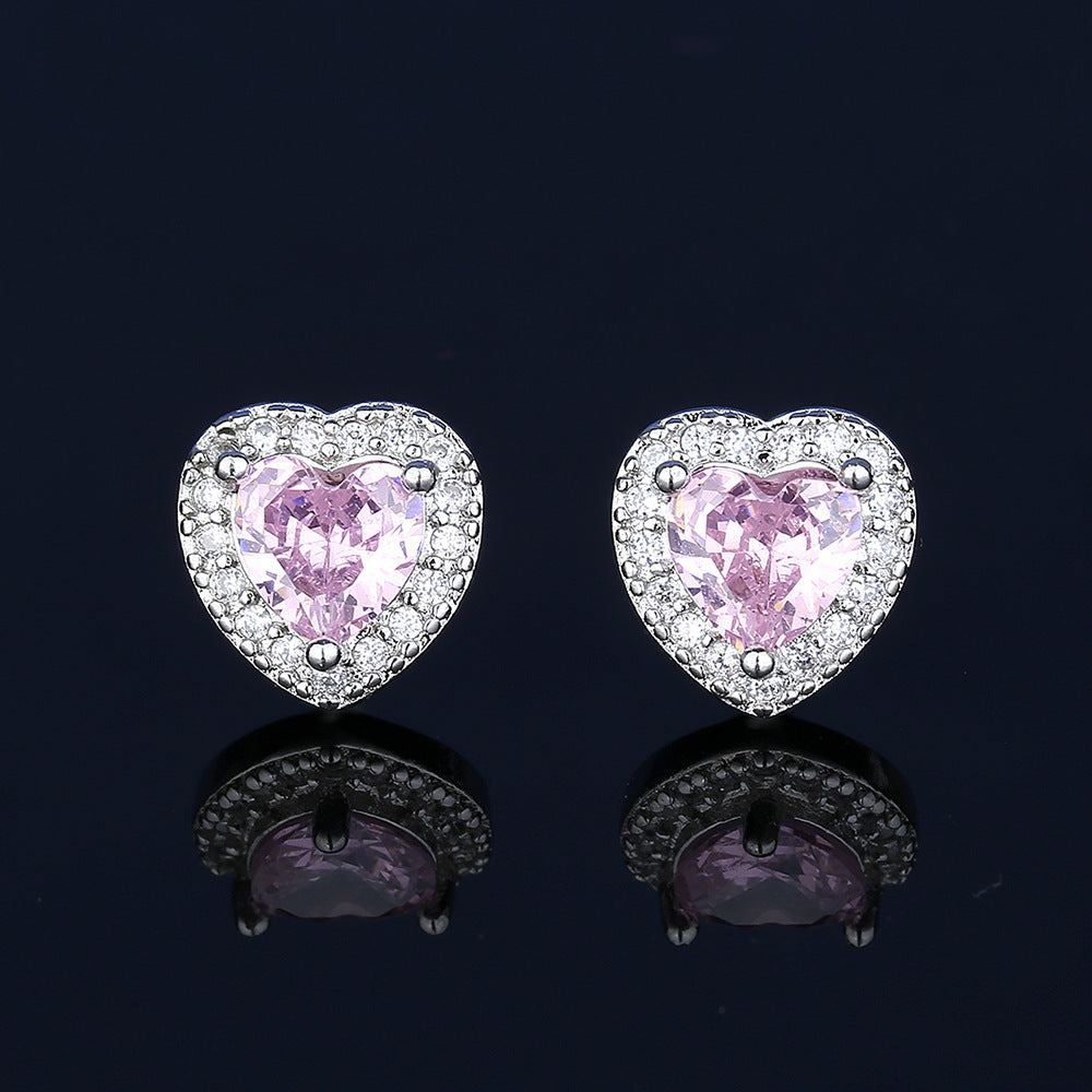 Women's Pink Crystal Zircon Suit Fashion Love Earrings