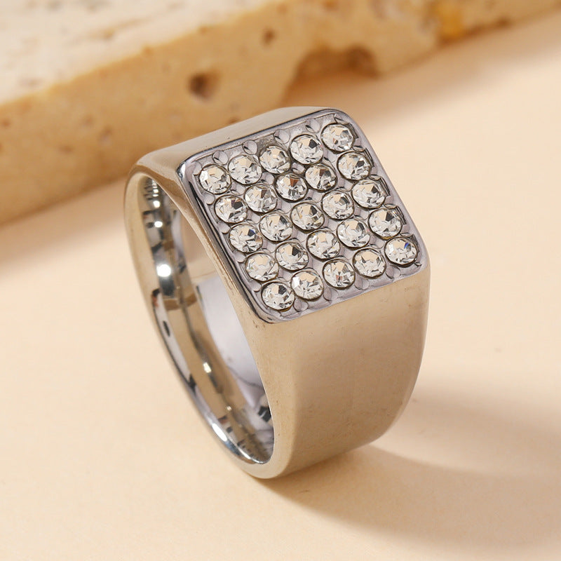 Men's Stainless Steel Casting Ornament Fashion Large Square Rings