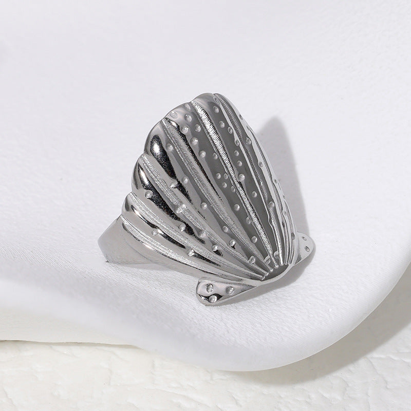 Elements Stainless Steel Open Beach Vacation Style Shell-shaped Rings