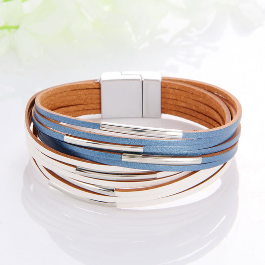 Women's Wide Brim Magnetic Snap Leather Fashion Bracelets