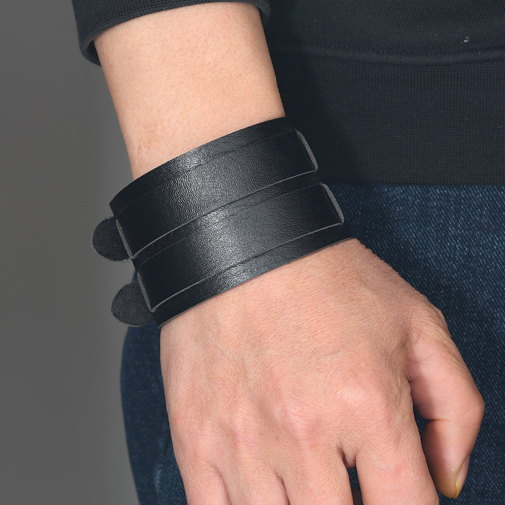 Men's Exaggerated Punk Leather Width Real Bracelet