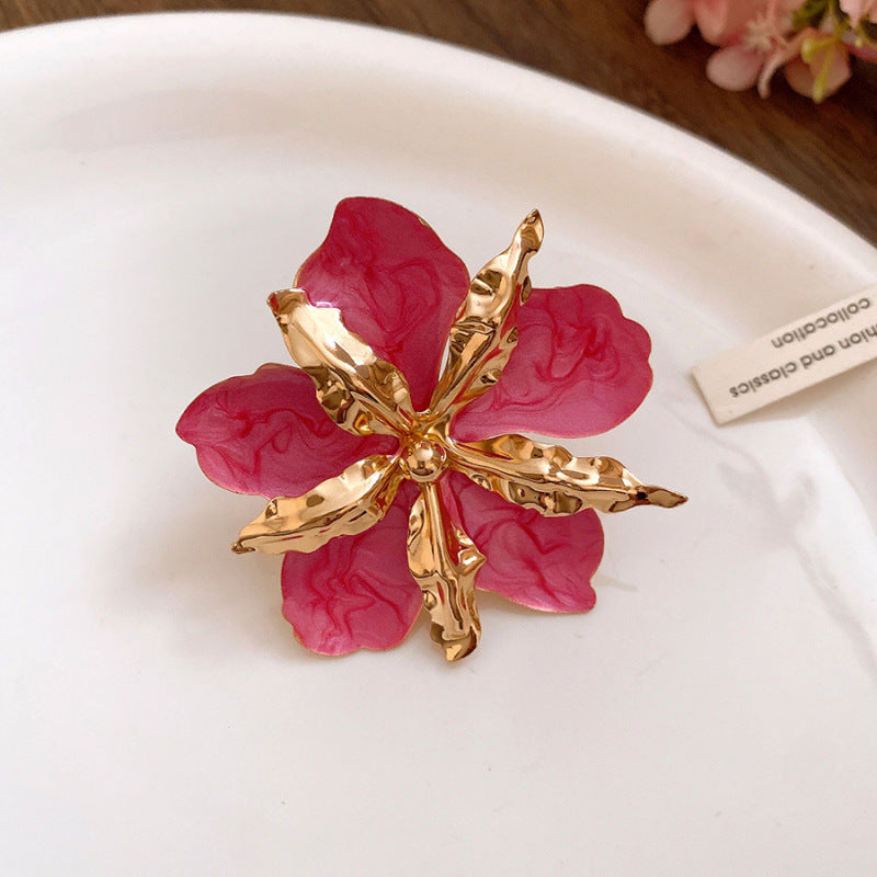 Women's Enamel Flower Open Golden Petal Design Rings