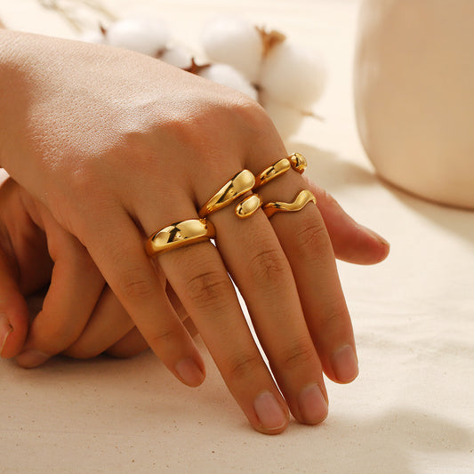 Water Drop Glossy Stainless Steel Gold-plated Rings