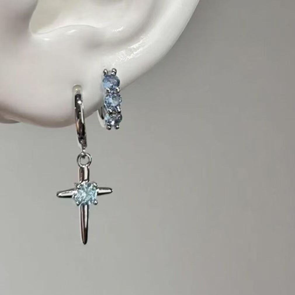 Sparkling Full Rhinestone Cross Ear Refined Personalized Unique Design Sense Stud Earrings